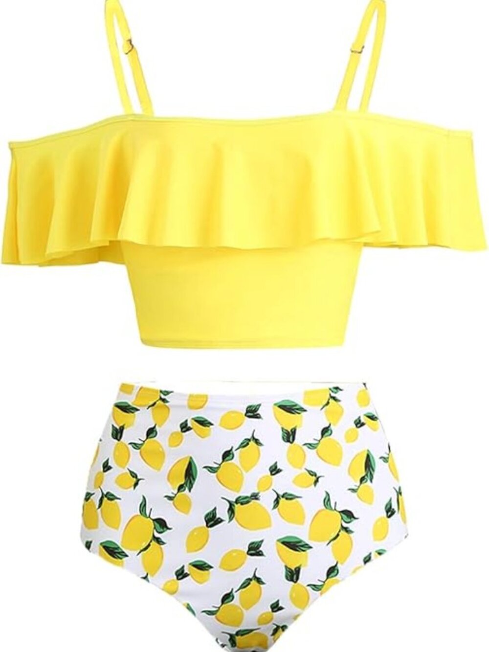 High Waisted Flounce Bikini Set,Tummy Control Swimsuits for Women,Off Shoulder‎